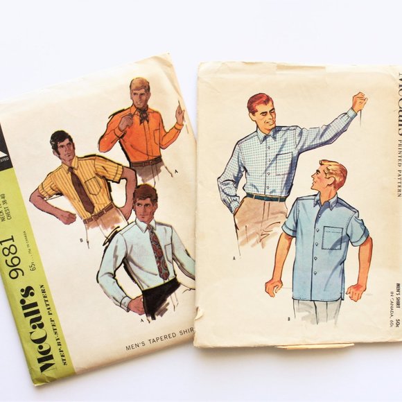 Vintage Sewing Patterns Men's Clothing Lot of 4 Shirts Robe Knit Sport Coat PJ's - Picture 2 of 5